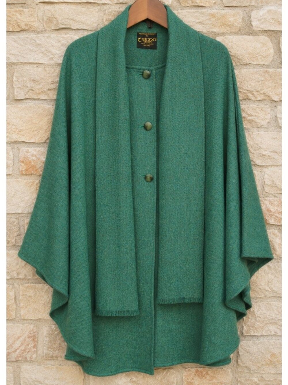 Triona Design O/S Wool Poncho Cape Shawl Coat Herringbone Tweed Ireland Green